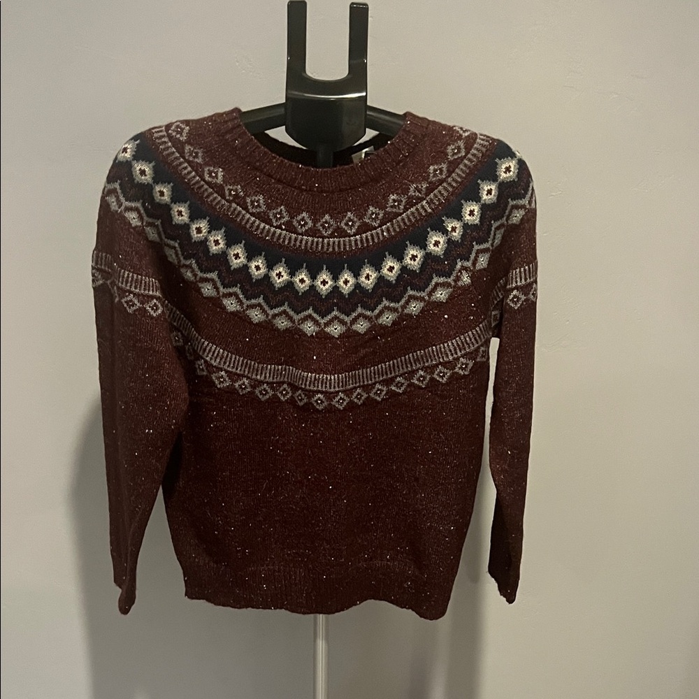 Weatherproof Womens Burgundy Patterned Crewneck Sweater (316)